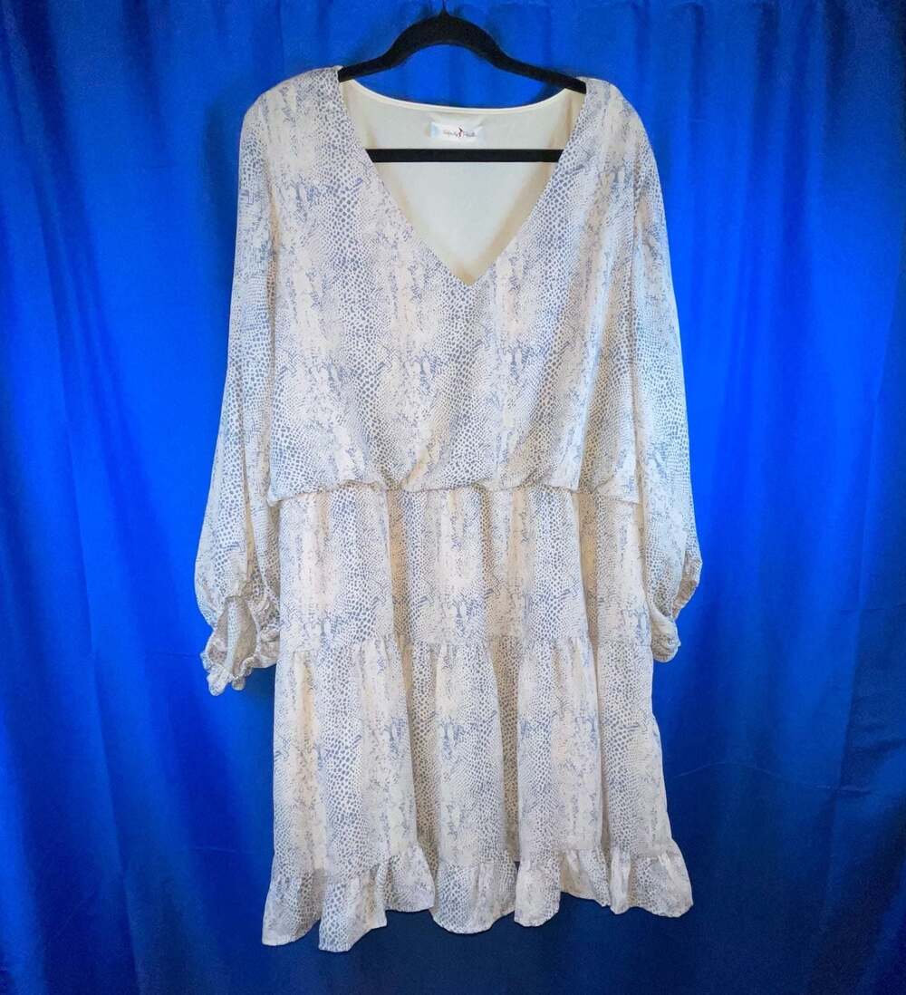 3XL - Perfectly Priscilla Blue Snakeskin Tiered Babydoll Mini Dress